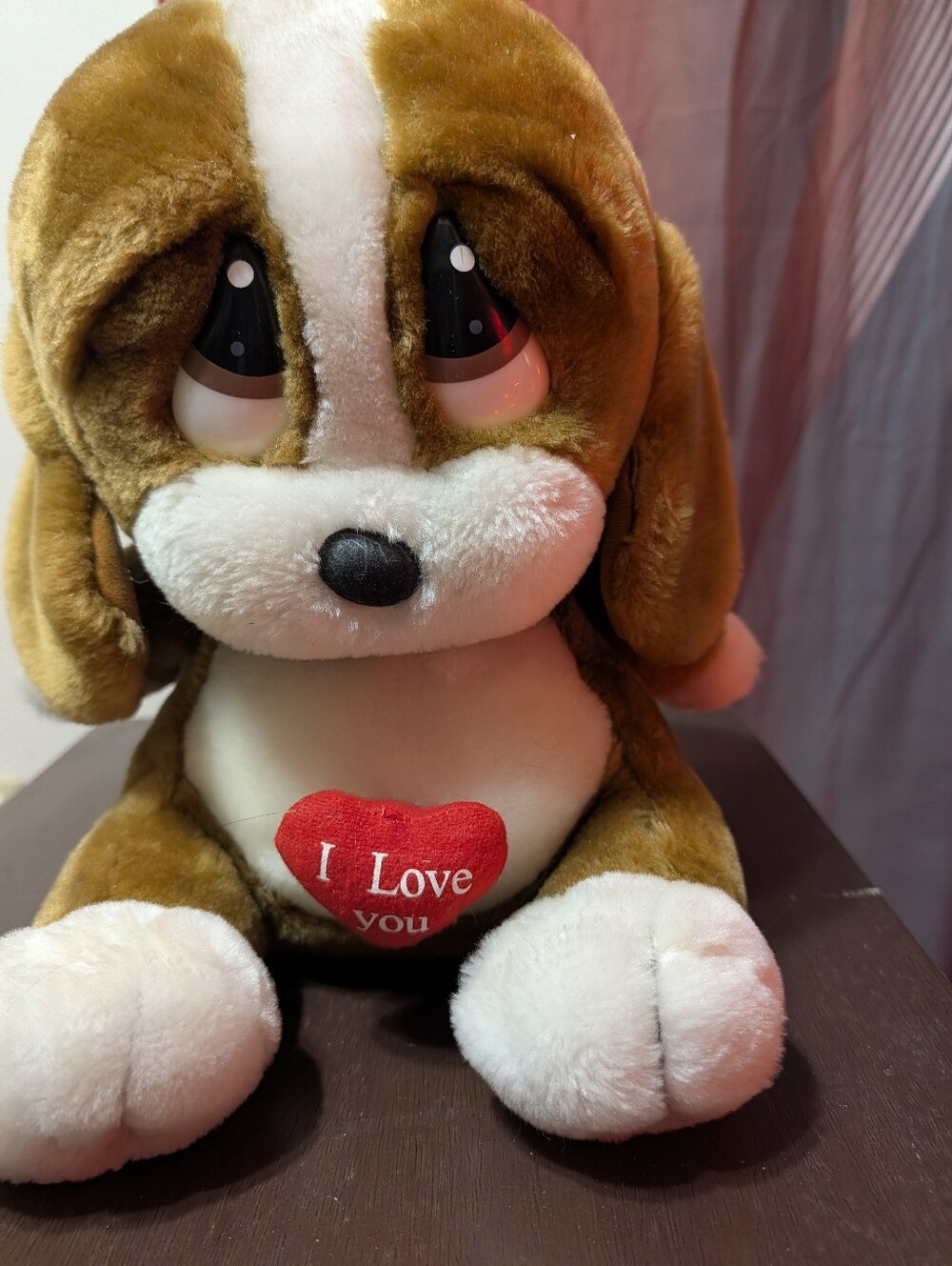 Vintage 12' Sad Sam Valentine's Day Brown & White Plush Puppy with Red Heart